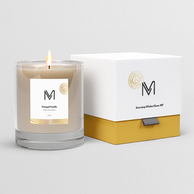 โรงงานขายส่ง M&Scent เทียนหอมระบบควบคุมถั่วเหลืองฉลากส่วนตัวพร้อมกล่องจำนวนมาก