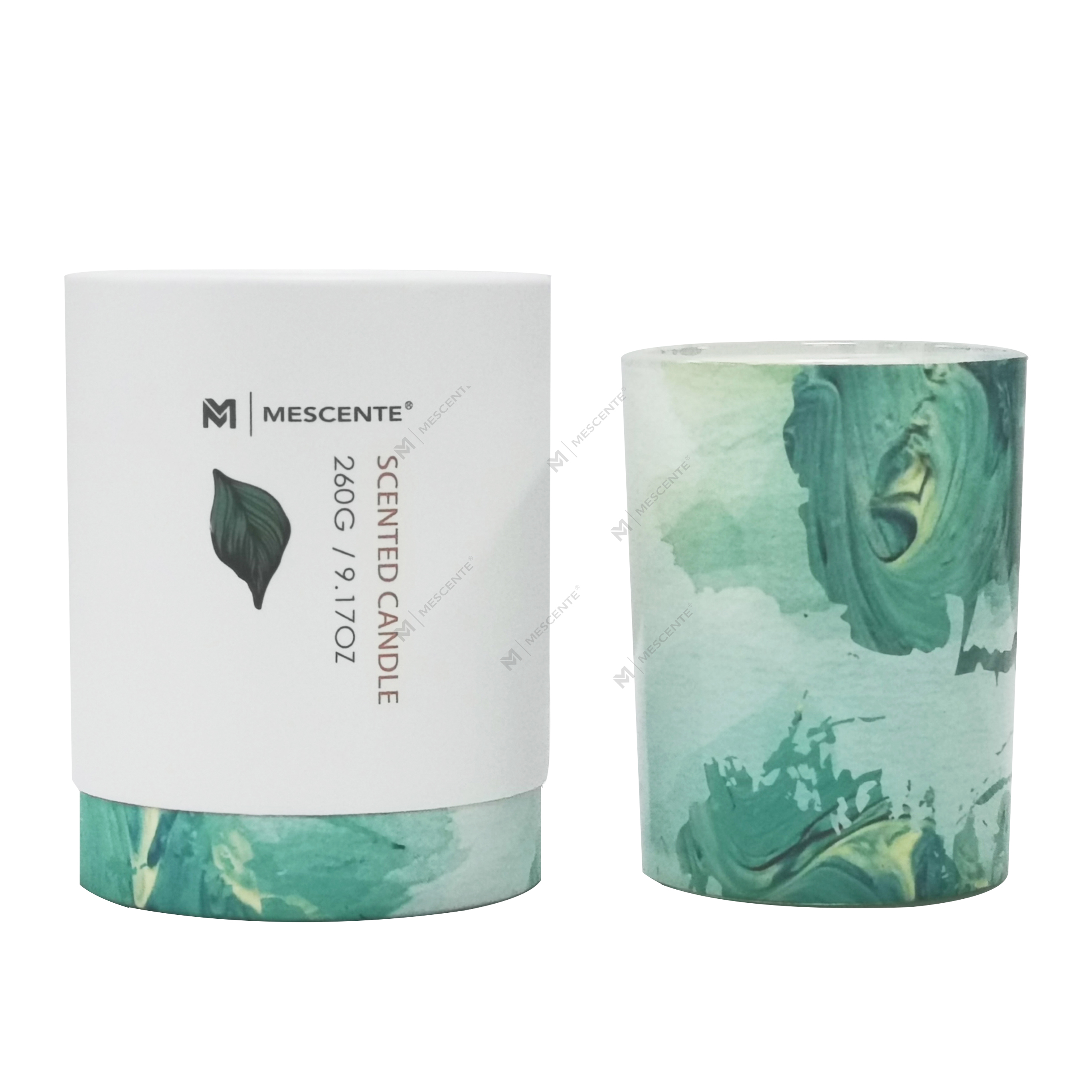 M&Scent ขายส่งฉลากส่วนตัวเทียนขวดแก้วสีเขียวปาล์มเทียนจิตวิญญาณ