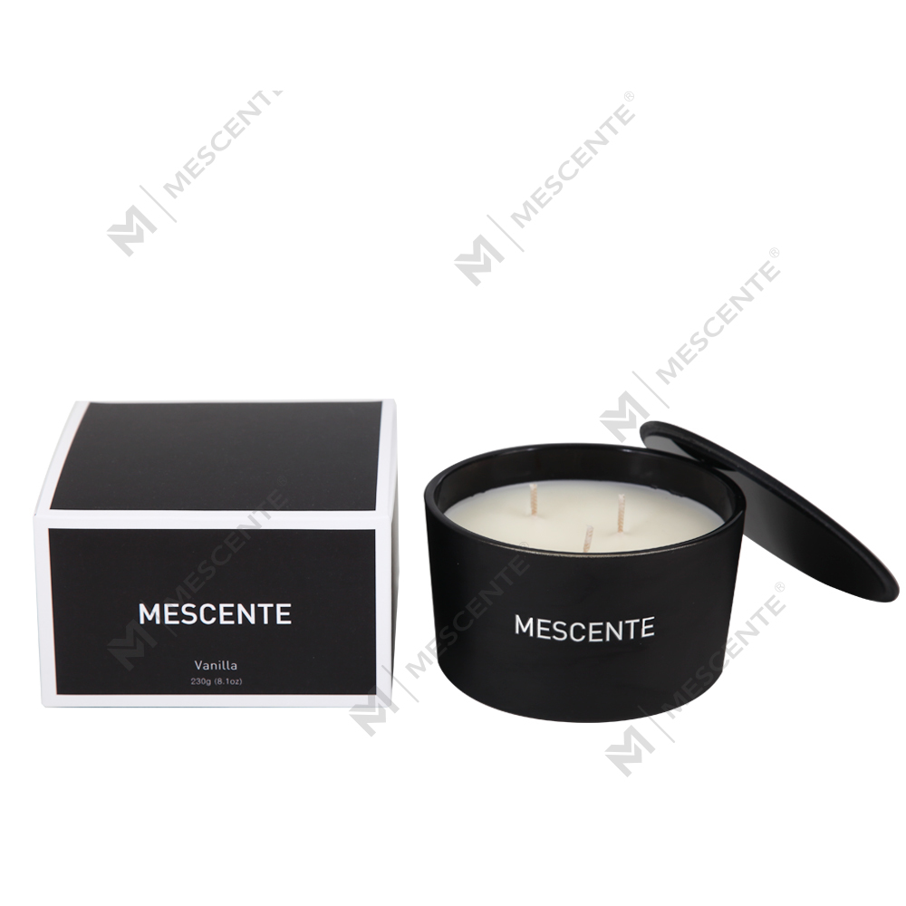 Mescente ขายส่งขวดแก้วฉลากส่วนตัว 3 Wick เทียนหอมขี้ผึ้งถั่วเหลือง 100%
