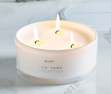 Mescente ขายส่งขวดแก้วฉลากส่วนตัว 3 Wick เทียนหอมขี้ผึ้งถั่วเหลือง 100%