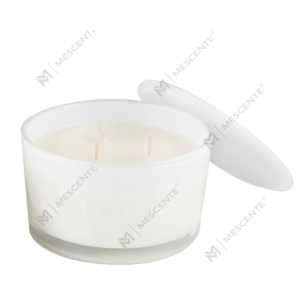 Mescente ขายส่งขวดแก้วฉลากส่วนตัว 3 Wick เทียนหอมขี้ผึ้งถั่วเหลือง 100%