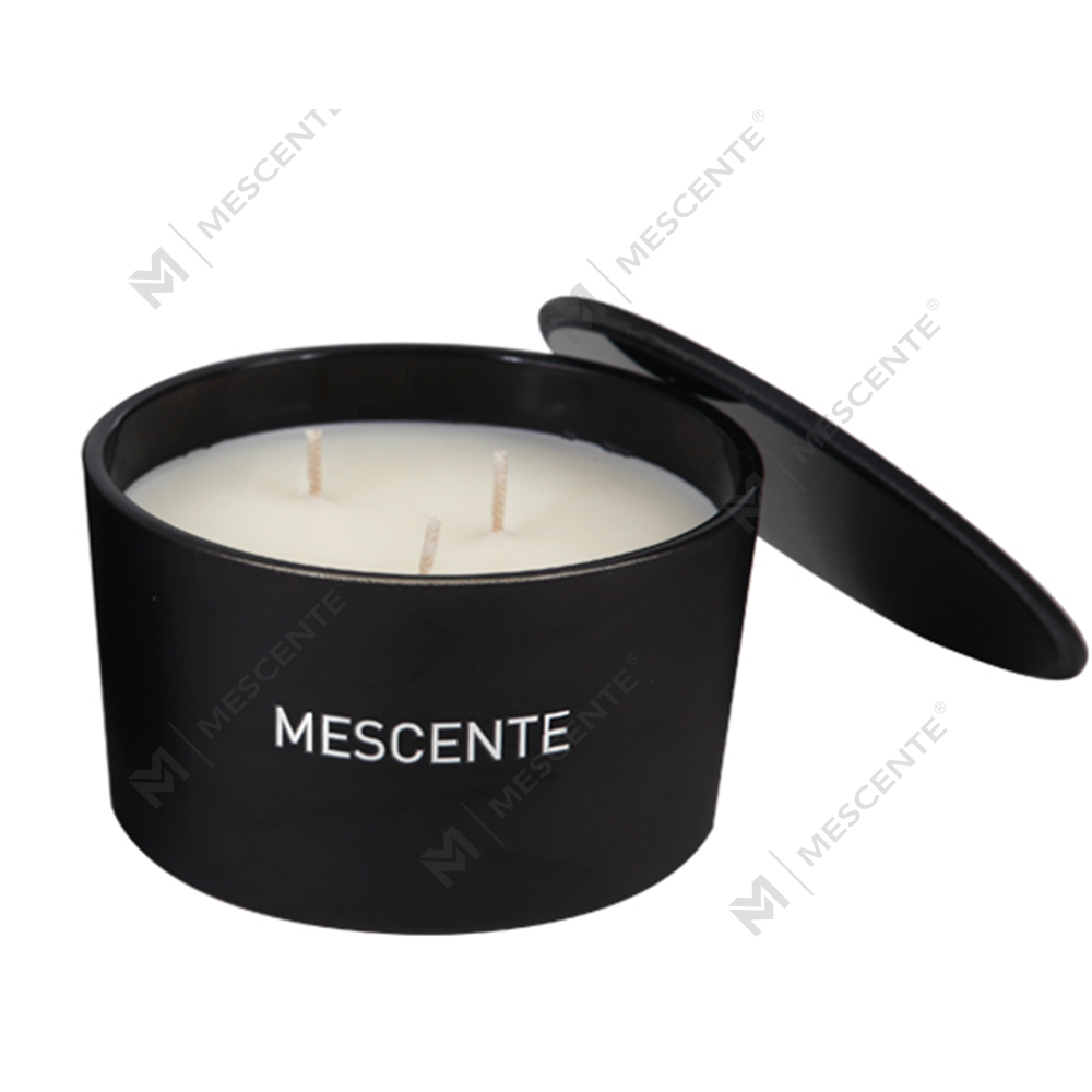 Mescente ขายส่งขวดแก้วฉลากส่วนตัว 3 Wick เทียนหอมขี้ผึ้งถั่วเหลือง 100%