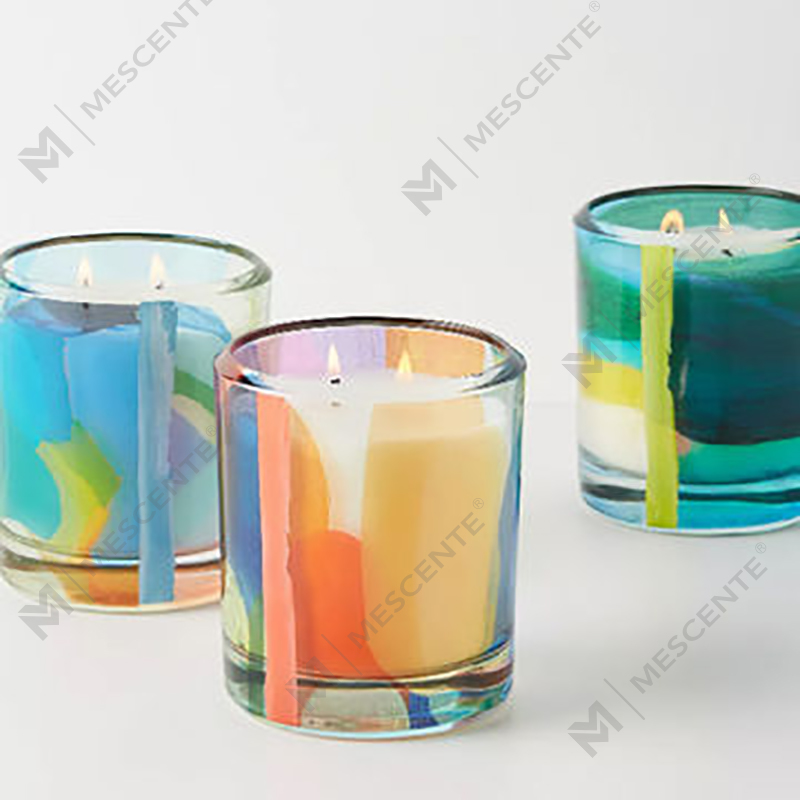 M&Scent ขายส่งหรูหราตกแต่งแบบกำหนดเองฉลากส่วนตัวเทียนขี้ผึ้งถั่วเหลืองคริสตัลแก้วสีดำ