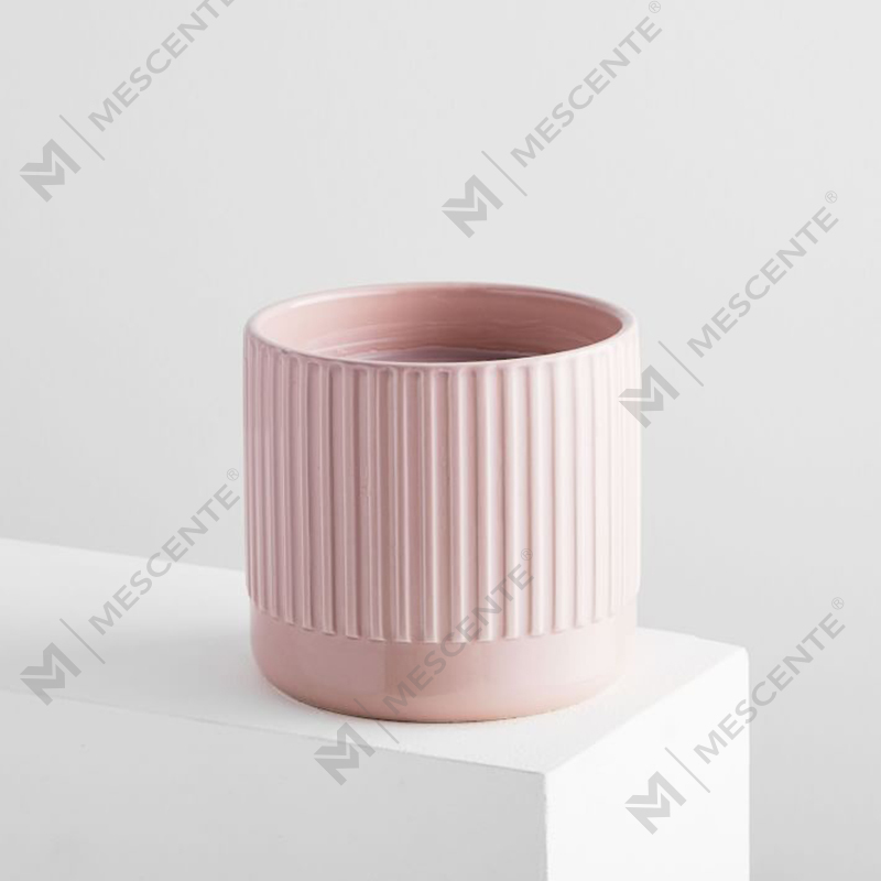ร้านค้าตามสั่งขายไม่มีฉลาก Fluted Pink Ceramic Trio Amber Scented Soy Candle