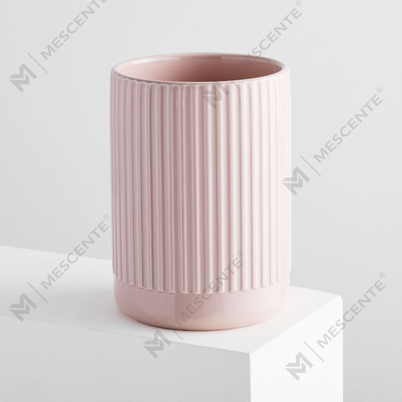 ร้านค้าตามสั่งขายไม่มีฉลาก Fluted Pink Ceramic Trio Amber Scented Soy Candle