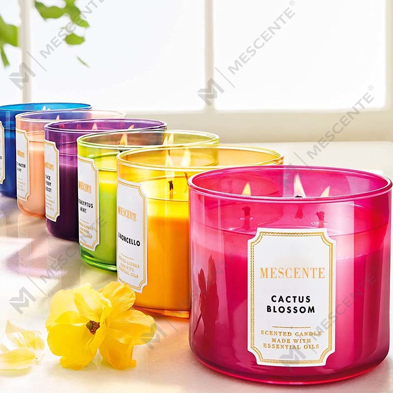 M&Scent Hand Made 3 ไส้ตะเกียงธรรมชาติจัสมินหอมของขวัญเทียนขี้ผึ้งถั่วเหลือง, เทียนคริสตัลอโรมาเธอราพีฉลากส่วนตัว