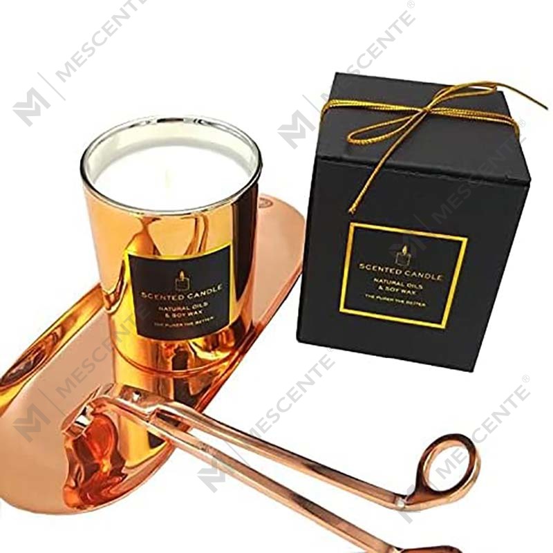 ใหม่หรูหรากลิ่นหอมธรรมชาติถั่วเหลืองโลหะสีทองฝาปิด Rose Gold ขวดแก้วผ่อนคลายเทียนอโรมา