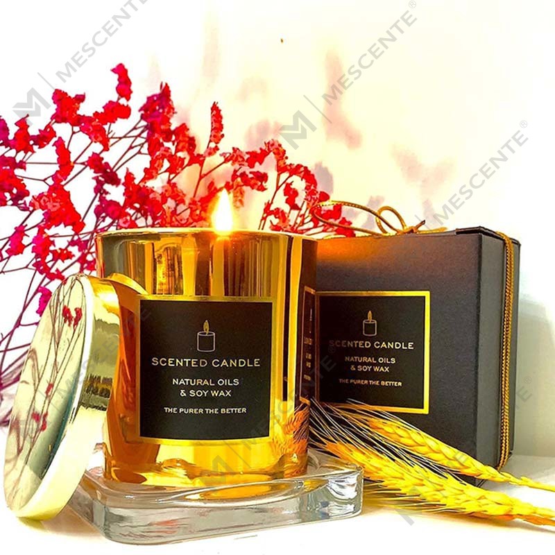 ใหม่หรูหรากลิ่นหอมธรรมชาติถั่วเหลืองโลหะสีทองฝาปิด Rose Gold ขวดแก้วผ่อนคลายเทียนอโรมา