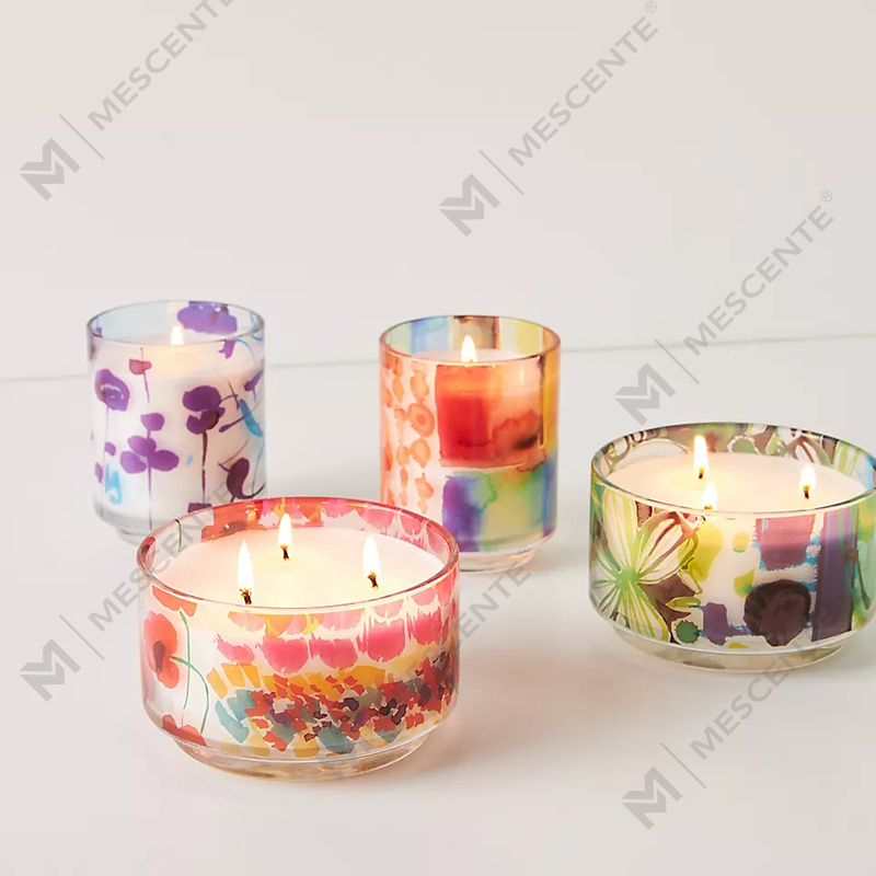 M&Scent หรูหราตกแต่งแบบกำหนดเองฉลากส่วนตัว 3 ไส้ตะเกียงวันอาทิตย์จิตรกรแก้วคริสตัลเทียนหอมขี้ผึ้งถั่วเหลือง