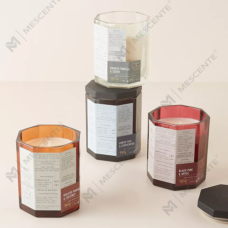 M&Scent ที่กำหนดเองหรูหราฝาไม้ผ้าฝ้ายไส้ตะเกียงเรือแก้วขี้ผึ้งถั่วเหลืองผสมฤดูใบไม้ร่วงเทียนแก้วที่สร้างขึ้น